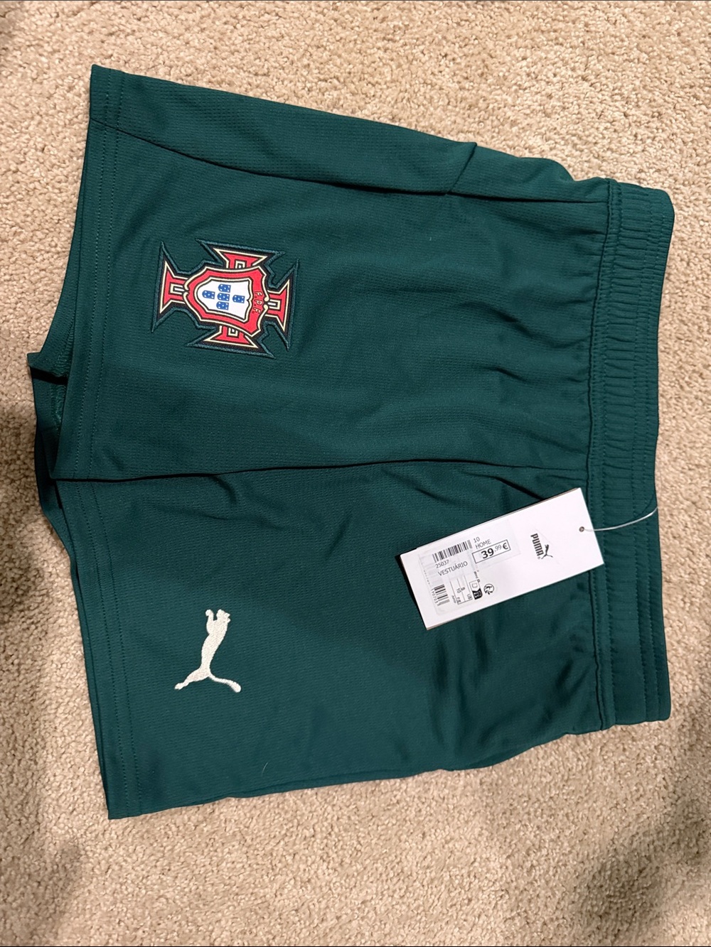 Puma Dark Green Portugal Crest Boys soccer shorts
